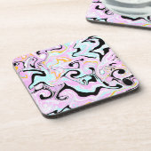 Fluid Art Cotton Snoep Roze, Blauwgroen, zwart en Bier Onderzetter (Linkerzijde)