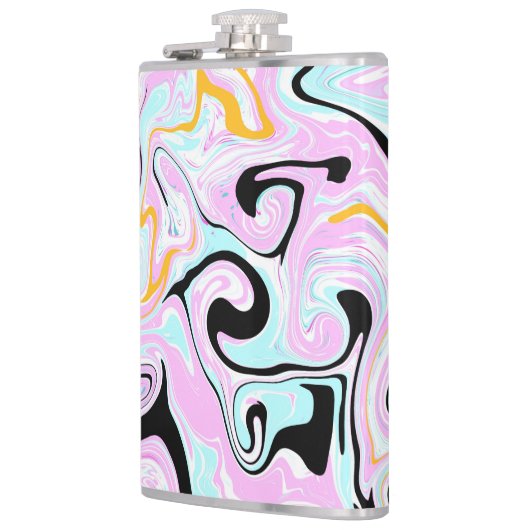 Fluid Art Cotton Snoep Roze, Blauwgroen, zwart en  Heupfles (Links)