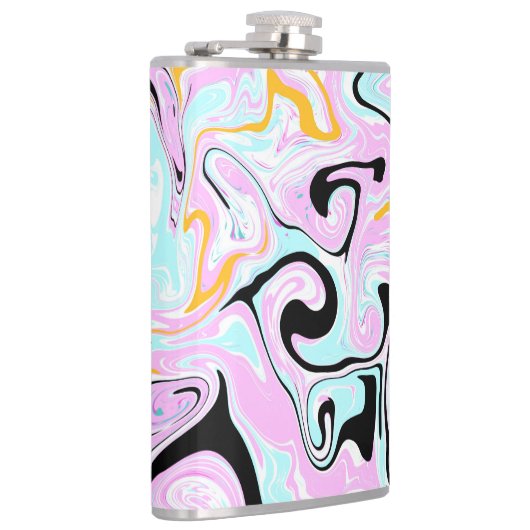 Fluid Art Cotton Snoep Roze, Blauwgroen, zwart en  Heupfles (Rechts)