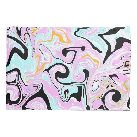 Fluid Art Cotton Snoep Roze, Blauwgroen, zwart en  Kussensloop (Achterkant)