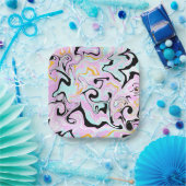 Fluid Art Cotton Snoep Roze, Blauwgroen, zwart en Papieren Bordje (Feest)