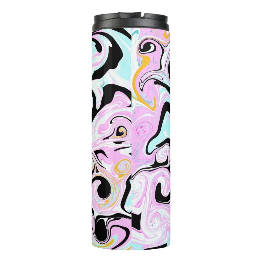 Fluid Art Cotton Snoep Roze, Blauwgroen, zwart en  Thermosbeker (Achterkant)