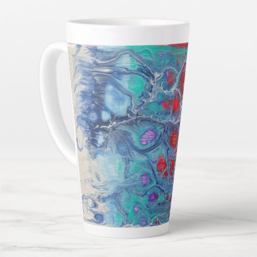Fluid Art Large Latte Mok in Red Blue en White (Linkerhoek)