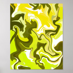 Fluid Art met levendige gele en groene wervelingen Poster