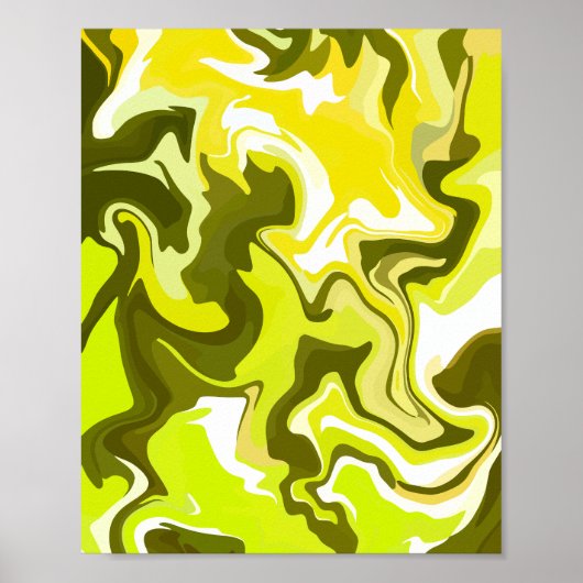 Fluid Art met levendige gele en groene wervelingen Poster (Voorkant)