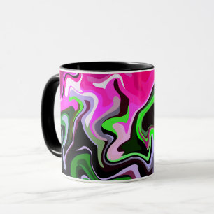 Fluid Art met levendige roze en groene wervelingen Mok