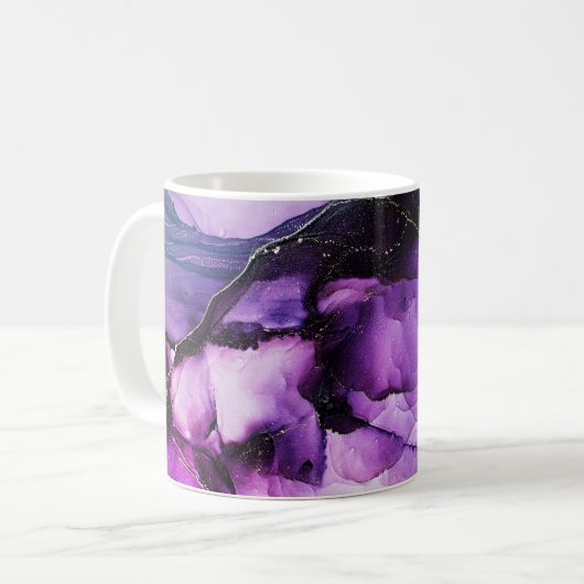 Fluid Art: Paarse en gouden luxe Koffiemok (Voorkant links)