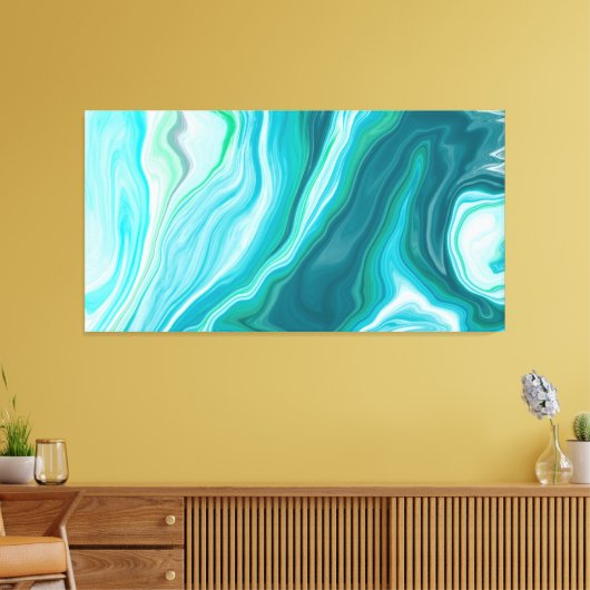 Fluid Blue en Turquoise Digital Art Canvas Afdruk (Insitu (Woonkamer))
