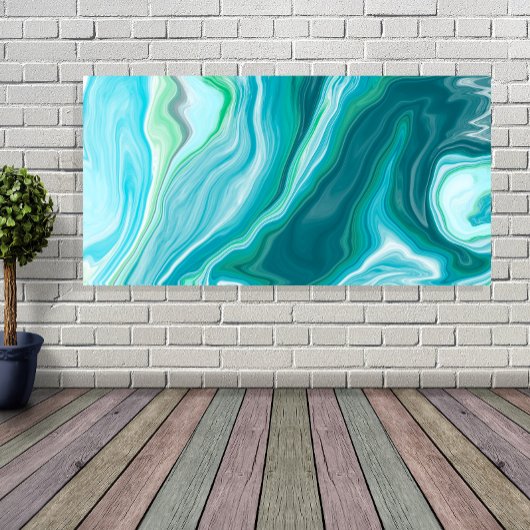Fluid Blue en Turquoise Digital Art Canvas Afdruk