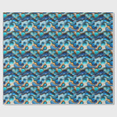 Fluid Blue Waves Pebbles Gold Accent Abstract Cadeaupapier (Vlak)