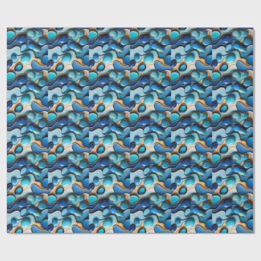 Fluid Blue Waves Pebbles Gold Accent Abstract Cadeaupapier (Vlak)