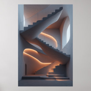 Fluid Elegance: een sculpturale wenteltrap Poster