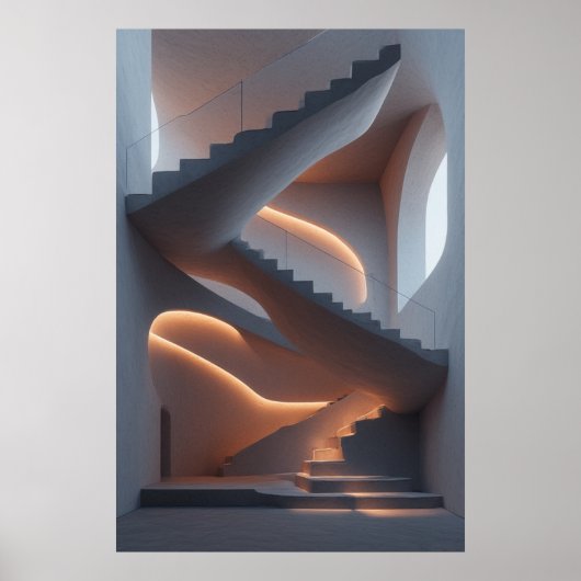 Fluid Elegance: een sculpturale wenteltrap Poster (Voorkant)