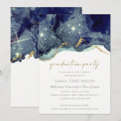 Fluid Gold Navy Glitter Graduparty Invite Bedankkaart (Voorkant / Achterkant)