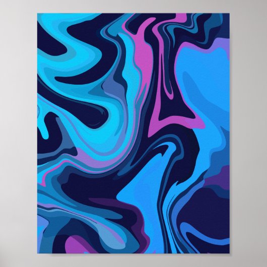 Fluid Gradient Golven in Blauw en Paarse Poster (Voorkant)