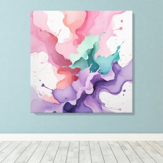 Fluid Harmony – Abstracte Waterverf in Blauwgroen, Canvas Afdruk (Insitu (Houten vloer))