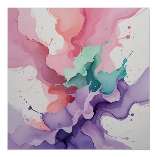 Fluid Harmony – Abstracte Waterverf in Blauwgroen, Perfect Poster (Voorkant)