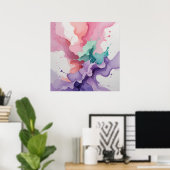 Fluid Harmony – Abstracte Waterverf in Blauwgroen, Poster (Thuiskantoor)