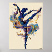 Fluid Ink Ballerina – Blue and Gold Abstract Dance Poster (Voorkant)