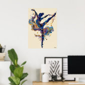 Fluid Ink Ballerina – Blue and Gold Abstract Dance Poster (Thuiskantoor)