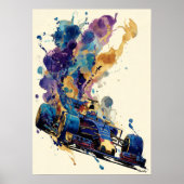 Fluid Ink Formula Car – Blue and Gold Abstract Poster (Voorkant)