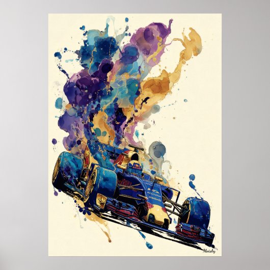 Fluid Ink Formula Car – Blue and Gold Abstract Poster (Voorkant)