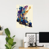 Fluid Ink Formula Car – Blue and Gold Abstract Poster (Thuiskantoor)