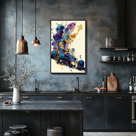 Fluid Ink Formula Car – Blue and Gold Abstract Poster