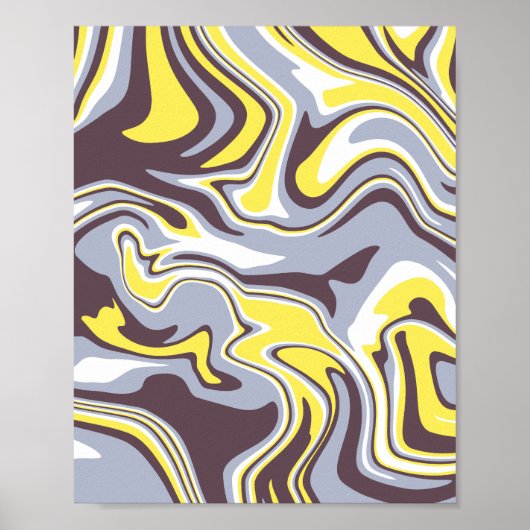 Fluid Marble Art met Geel en Grijs Poster (Voorkant)