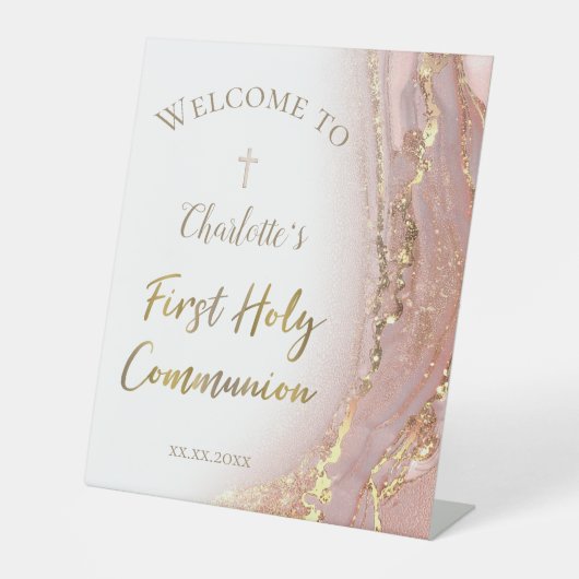 fluid marble | First Communion Reclamebord Met Voetstuk (Voorkant)