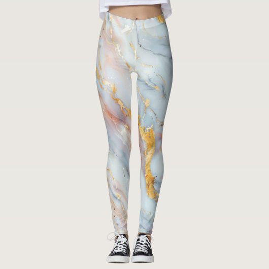 Fluid Marble Pattern with Peach, Gray and Gold Leggings (Voorkant)
