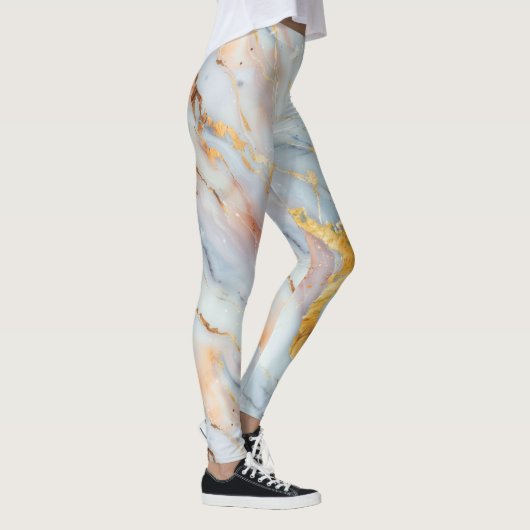 Fluid Marble Pattern with Peach, Gray and Gold   Leggings (Rechts)