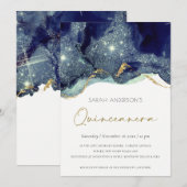 Fluid Navy Glitter Quinceañera 15 Birthday Invite Bedankkaart (Voorkant / Achterkant)