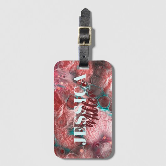 Fluid Paint Rood Blauwgroen Folie Sprankelende Lic Bagagelabel (Voorkant (verticaal))