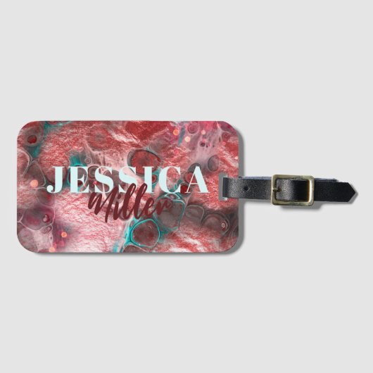 Fluid Paint Rood Blauwgroen Folie Sprankelende Lic Bagagelabel (Voorkant (horizontaal))