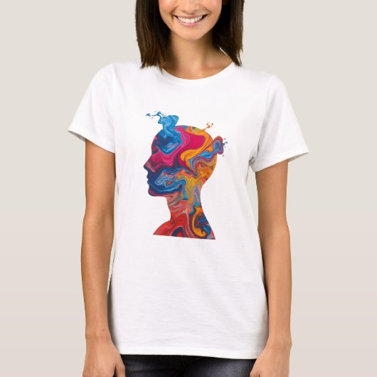 Fluid Paint Waves & Abstract Head – Women’s Basic  T-shirt (Voorkant)