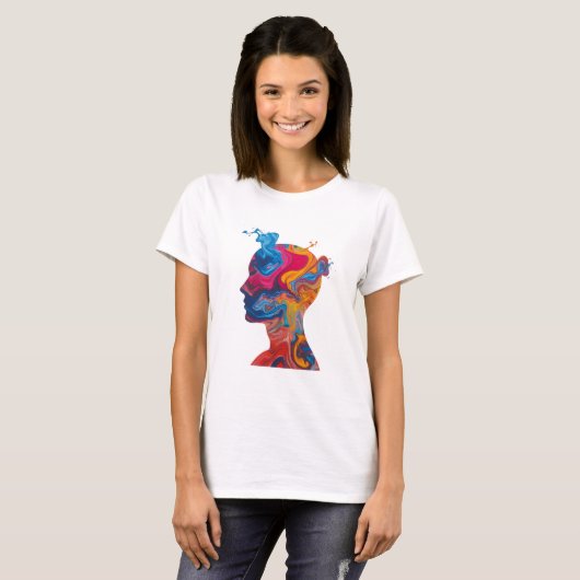 Fluid Paint Waves & Abstract Head – Women’s Basic T-shirt (Voorkant volledig)