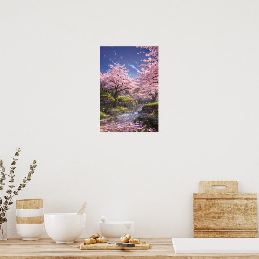 Fluisteren van Bloesem en Stroom Poster (Keuken)