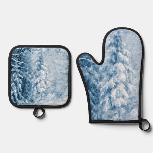 Fluisteren van de winter ovenwant & pannenlap set (Voorkant)