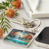 Fluisteren van Fantasy: Eenhoorn's Cascade in de h Sleutelhanger (Voorkant Rechts)