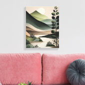 Fluisteren van Groen: Minimalistische Boho Art Canvas Afdruk (Insitu (Woonkamer))