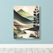 Fluisteren van Groen: Minimalistische Boho Art Canvas Afdruk (Insitu (Houten vloer))