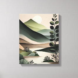 Fluisteren van Groen: Minimalistische Boho Art Canvas Afdruk