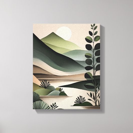 Fluisteren van Groen: Minimalistische Boho Art Canvas Afdruk (Voorkant)