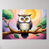 Fluisteren van schattige Uil Schilderij Te Midden  Poster (Voorkant)