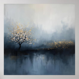 Fluisterend licht: bloesems in de mist poster