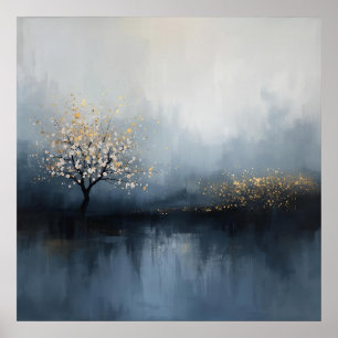 Fluisterend licht: bloesems in de mist poster
