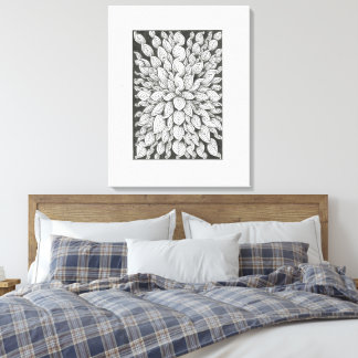 Fluisterende Bladeren: Minimaal Zwart & Wit Doodle Canvas Afdruk