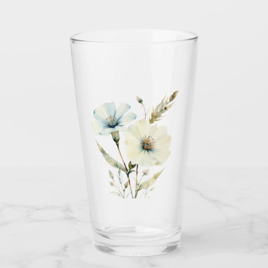 Fluisterende Bloemblaadjes: Zachte Blauwe & Crème Glas (Voorkant)
