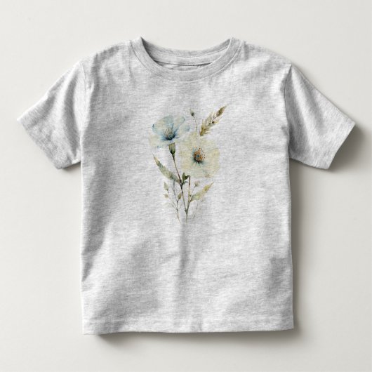 Fluisterende Bloemblaadjes: Zachte Blauwe & Crème Kinder Shirts (Voorkant)
